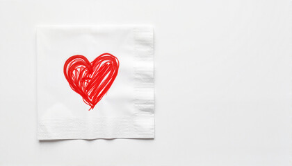 Red heart drawing on a white napkin for Valentine's Day cards, love-themed designs, stationery, digital art, and romantic expressions in blogs and websites
