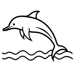 Dolphin jumping over waves silhouette vector illustration 