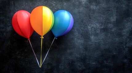 Colorful balloons, dark background, celebration, party, stock photo
