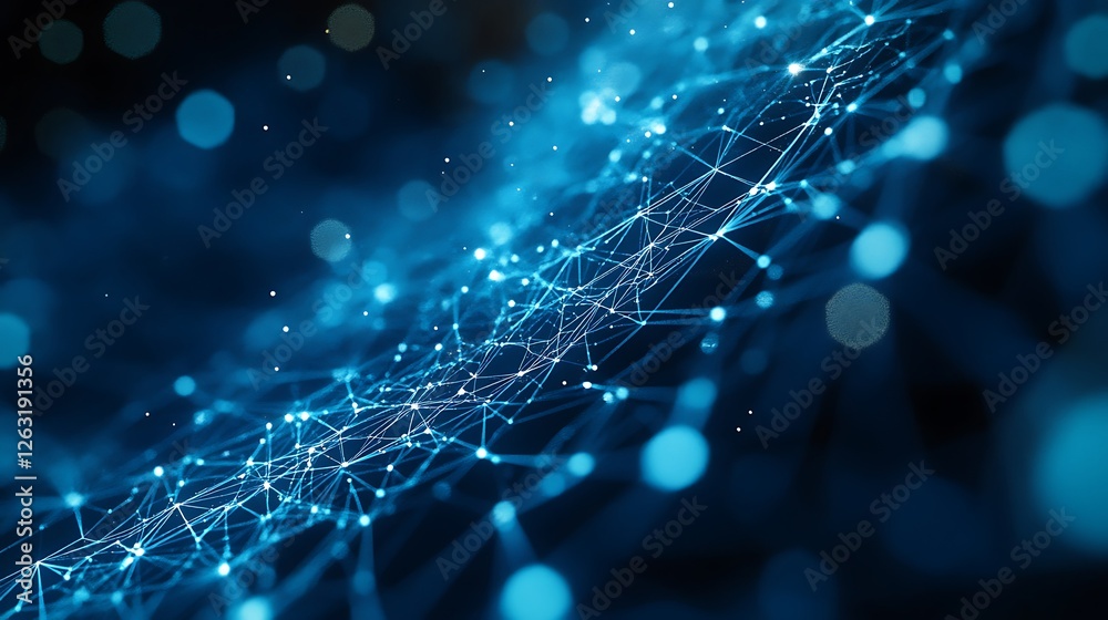 Poster abstract blue network connection. glowing points and lines form a complex web.
