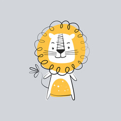 Cute lion vector Illustration for kindergarten background, kids poster decoration, book cover, apparel and others