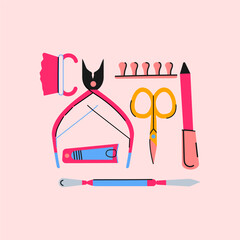 Manicure set. Trendy vector illustration.