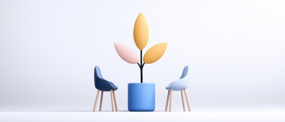 Stylish chairs surround a vibrant, modern plant centerpiece in a minimalistic setting.