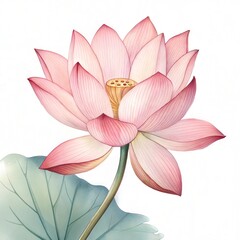 Naklejka premium Watercolor Pink Lotus Flower – Delicate Bloom & Serene Elegance
