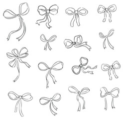 Bows Vector Set Hand drawn sketch, line art 