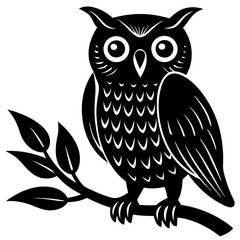 Perched owl silhouette vector illustration 
