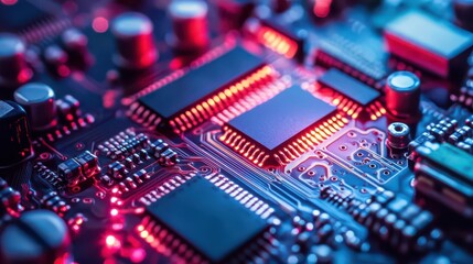 Obraz premium Close-up of a Colorful Circuit Board with Microchips