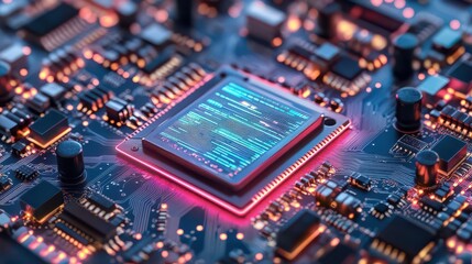 Obraz premium High-Tech Circuit Board with Glowing Chip