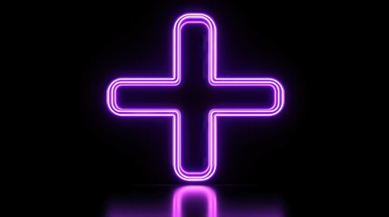 Fototapeta premium Vibrant neon plus sign glowing against a dark background, perfect for modern designs.