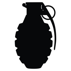 Black Silhouette of a Hand Grenade with Safety Pin on White Background 