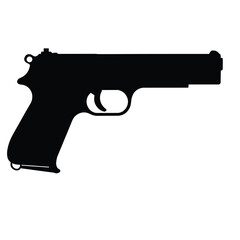 A Black Silhouette of a Handgun Pistol on a White Background 