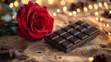 Romantic Valentine's Day Rose, chocolate, lights