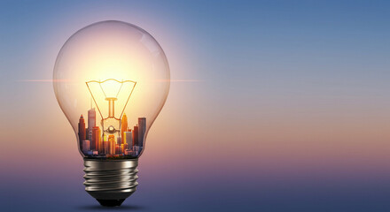 Creative inspiration is illuminated by a lightbulb with a glowing gear, connected to a network