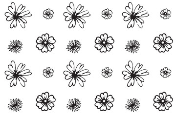 Seamless hand-drawn pattern with flowers and twigs in doodle style on white background. Vintage floral pattern with botanical elements for postcards, wrapping papper, textile. Vector illustration. 