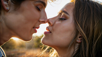 Romantic Couple About to Kiss at Sunset