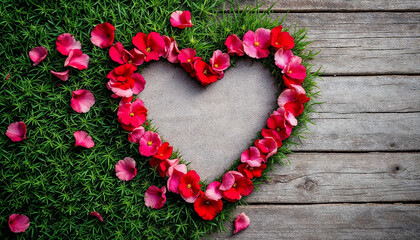 Heart Shape Made of Red and Pink Petals on Grass