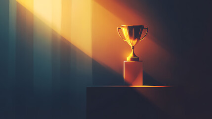 Golden Trophy with Dramatic Spotlight and Shadows