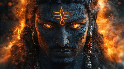 Fototapeta premium Fiery Embodiment of Shiva A Digital Portrait of the Hindu God.