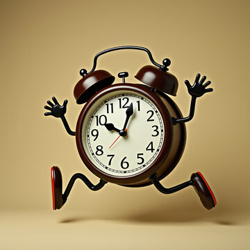 time is running away.  3d image of a clock with feet