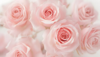 Fototapeta premium pink roses background, Close-Up Of Delicate Pale Pink Roses In Soft Light