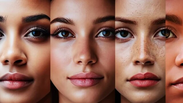 Diverse women's faces, close-up, studio, beauty, skincare campaign