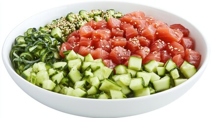 Colorful Poke Bowl with Tuna Cucumber and Seaweed