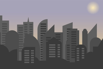 Cityscape. Vector illustration of a city, metropolis with beautiful tall buildings, skyscrapers in the background.