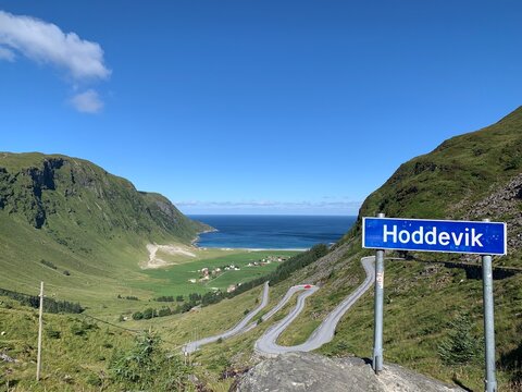 road mountains sea west coast Hoddevik Norway 