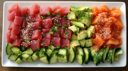 Colorful Seafood Platter with Tuna Avocado and Salmon
