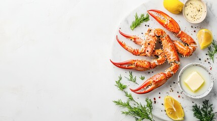 Cooked Crab Claws with Lemon and Butter on Marble Board