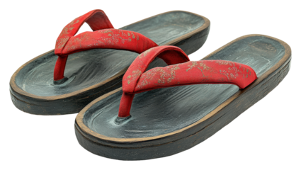 Traditional red flip flops beach product summer footwear isolated on transparent background