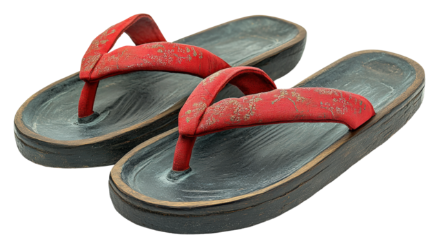 Traditional red flip flops beach product summer footwear isolated on transparent background