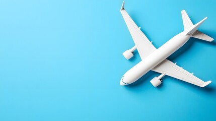 White Airplane Model on Bright Blue Background for Travel Concept