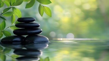 Obraz premium Zen Stones in Tranquil Water: A Serene Escape into Nature's Embrace