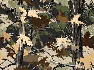 Authentic forest-inspired camouflage seamless pattern, crafted for hunting and military uniforms. Perfect for outdoor enthusiasts and tactical gear