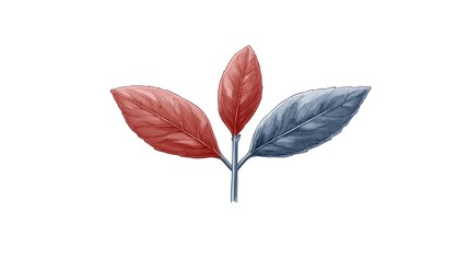 Obraz premium Artistic Leaves in Red and Blue Colors on White Background