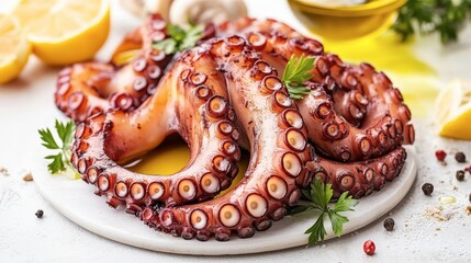 Cooked Octopus with Lemon and Parsley Garnish