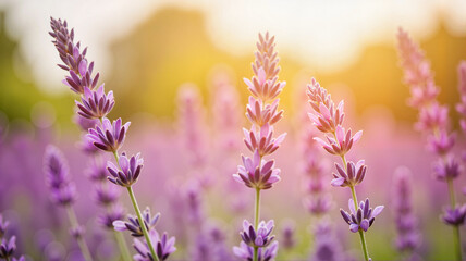 Obraz premium Lavender flowers swaying gently in golden light, natural beauty