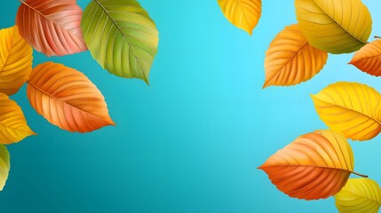 Obraz premium Colorful Autumn Leaves on Bright Blue Background with Soft Light