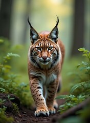 Obraz premium Lynx in a forest, close-up photo.