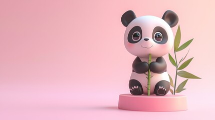 Chibi Panda Bear Holding Bamboo