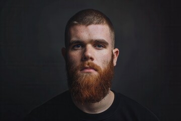Obraz premium Portrait of young man with red beard short hair dark background