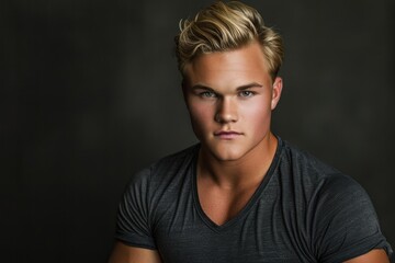 Fototapeta premium Portrait of confident young man with dark background