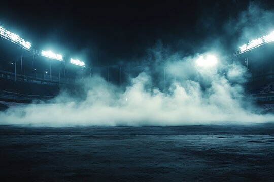 Dramatic Night Stadium Scene with Fog