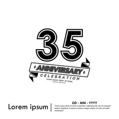 35th years anniversary celebration emblem. black anniversary logo isolated with ribbon on white background. vector illustration template design for web, flyers, poster, greeting card