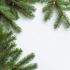 Obraz premium Elegant Christmas Tree Branches Framed by Simple Plain Background christmas background with fir branches and cones