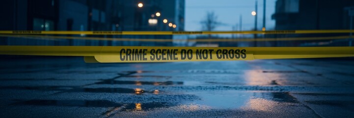 A crime scene is depicted with a yellow and black tape that says "Crime Scene Do Not Cross"