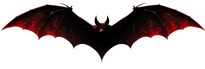 Stylized black bat silhouette with spread wings on transparent background