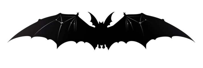 Stylized black bat silhouette with spread wings on transparent background