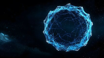 Abstract Digital Sphere with Connected Lines and Dots in Dark Space
